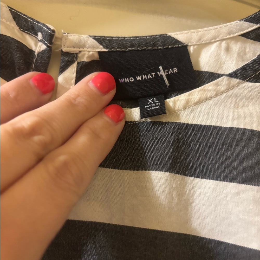 Who What Wear Black and White Striped Midi Dress - Picture 4 of 4